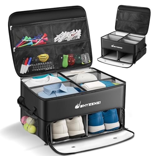 ShYeenei Golf Trunk Organizer Improved Version 2Layer Golf Storage Locker with Ventilated Shoe Compartment Waterproof EcoFriendly Golf Organizer for Car Trunk Travel and Daily Use - Image 1
