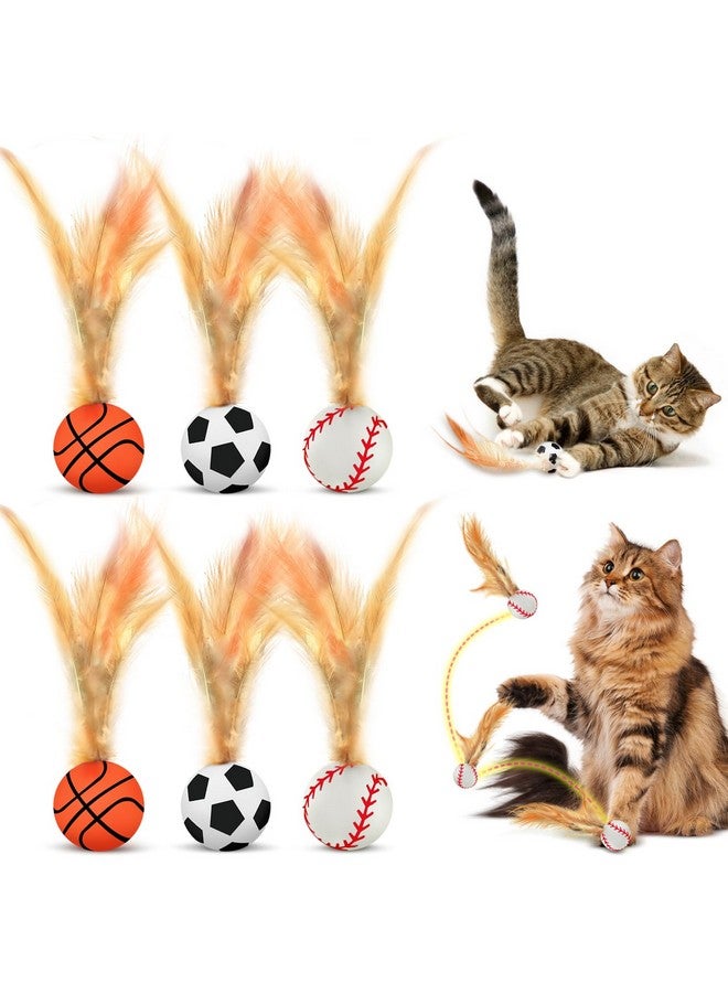 مجموعة ألعاب كرات الريش التفاعلية المكونة من 6 قطع للقطط، كرات نطاطة مع ريش للقطط، ألعاب قطط للقطط البالغة التي تشعر بالملل داخل المنزل - Image 1