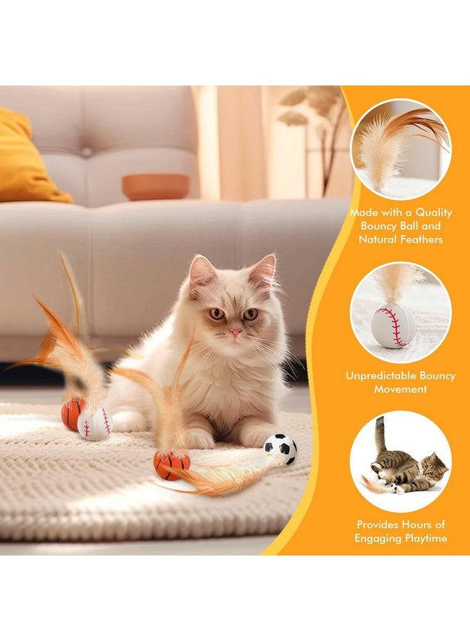مجموعة ألعاب كرات الريش التفاعلية المكونة من 6 قطع للقطط، كرات نطاطة مع ريش للقطط، ألعاب قطط للقطط البالغة التي تشعر بالملل داخل المنزل - Image 4