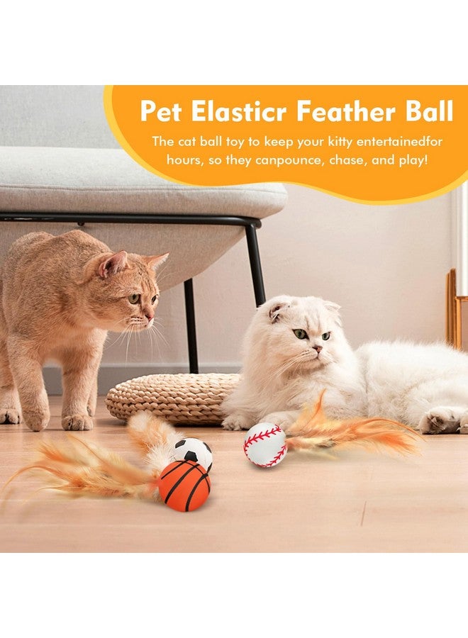 مجموعة ألعاب كرات الريش التفاعلية المكونة من 6 قطع للقطط، كرات نطاطة مع ريش للقطط، ألعاب قطط للقطط البالغة التي تشعر بالملل داخل المنزل - Image 3