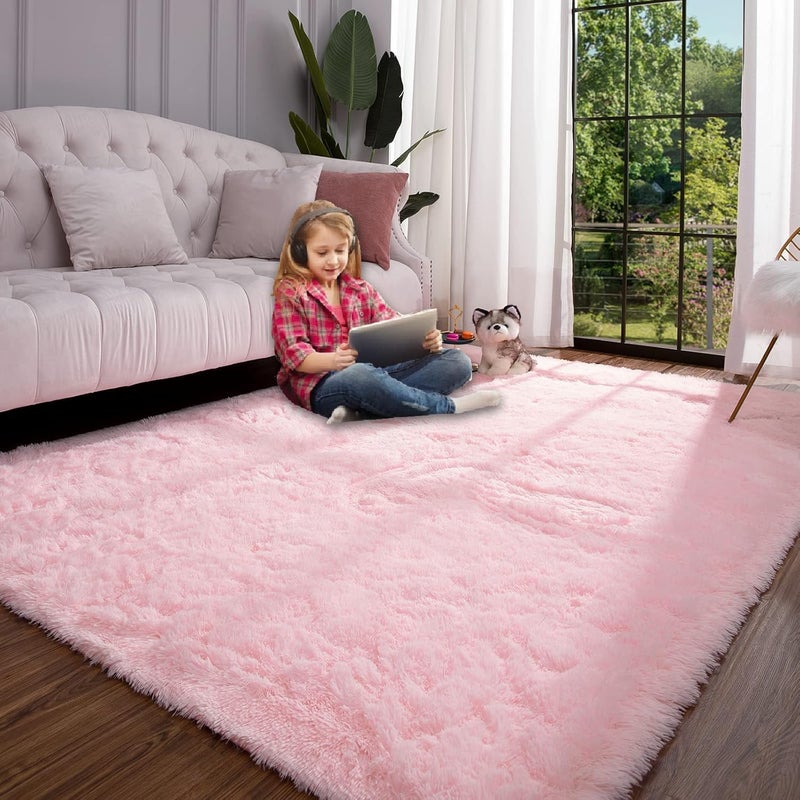 LIODUX Ultra Soft Indoor Modern Area Rugs Fluffy Living Room Carpets for Children Bedroom Home Decor Nursery Rug, Washable Furry Throw Rugs (Light Pink, 120 x 160 CM) - Image 1