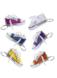 Mini Canvas Sneaker Keychain, 6 Pcs Tennis Shoe Key Chains, Sport Sneaker Keyrings for Bag, Cool Birthday Party Favors, Goody Bag Fillers, for Kids and Adults