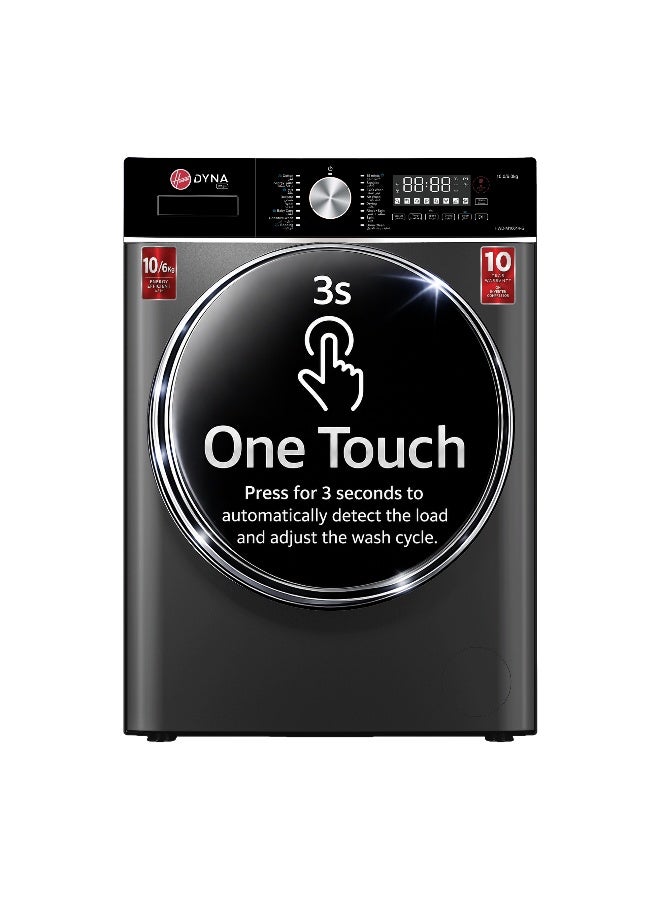 HOOVER 10kg Washer-Dryer Combo, 6kg Dry Capacity, 1400 RPM Spin Speed, 17 Programs, Knob & Touch Control Panel, 1 Year Manufacturer & 10-Year Warranty on Inverter Motor,Lava Grey- HWD-M10614-G 10 kg HWD-M10614-G Lava Grey - Image 1