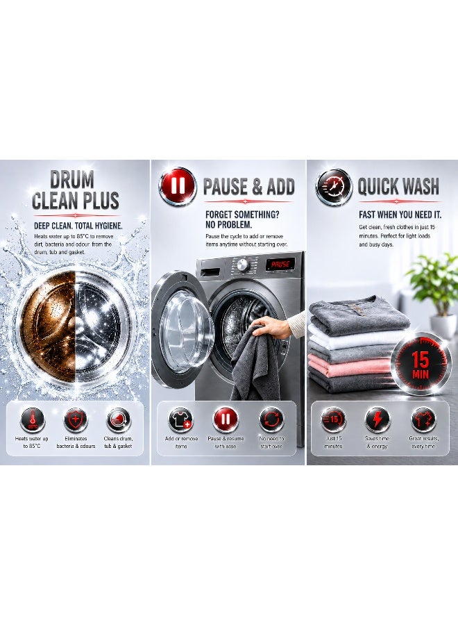 HOOVER 10kg Washer-Dryer Combo, 6kg Dry Capacity, 1400 RPM Spin Speed, 17 Programs, Knob & Touch Control Panel, 1 Year Manufacturer & 10-Year Warranty on Inverter Motor,Lava Grey- HWD-M10614-G 10 kg HWD-M10614-G Lava Grey - Image 3