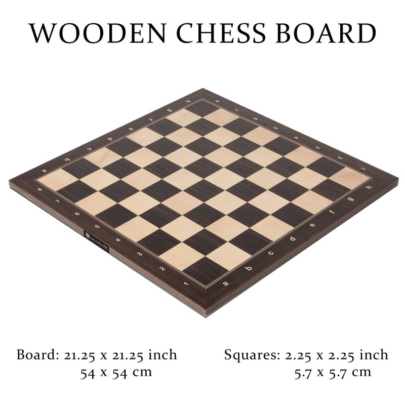 A&A 21.25" Professional Wooden Tournament Chess Board/African Palisander & Maple Inlay / 2.25" Squares w/Notation - Image 3