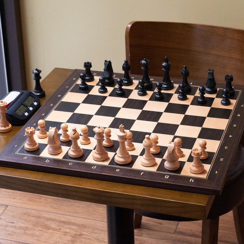 A&A 21.25" Professional Wooden Tournament Chess Board/African Palisander & Maple Inlay / 2.25" Squares w/Notation - Image 5