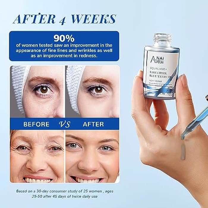 ANAI RUI Bakuchiol Blue Tansy Night-Repair Facial Oil Natural Retinol Alternative + Squalane Jojoba, for Deep Wrinkles & Fine Lines Soothing,Calm & Soothe Redness,Hydrating, Balancing, 1 FL.OZ - Image 4