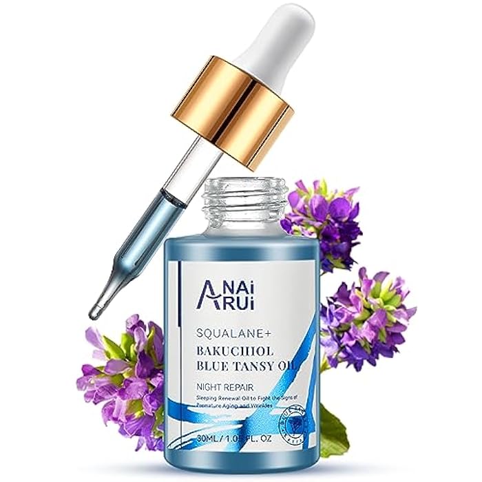 ANAI RUI Bakuchiol Blue Tansy Night-Repair Facial Oil Natural Retinol Alternative + Squalane Jojoba, for Deep Wrinkles & Fine Lines Soothing,Calm & Soothe Redness,Hydrating, Balancing, 1 FL.OZ - Image 1