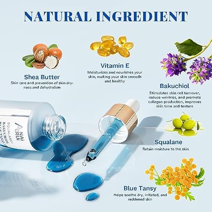 ANAI RUI Bakuchiol Blue Tansy Night-Repair Facial Oil Natural Retinol Alternative + Squalane Jojoba, for Deep Wrinkles & Fine Lines Soothing,Calm & Soothe Redness,Hydrating, Balancing, 1 FL.OZ - Image 3