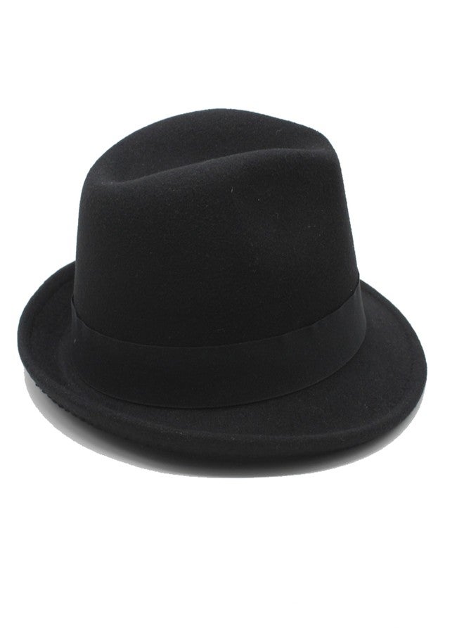LIDHAY Classic Fedora Hats for Men & Women Vintage Style Short Brim Felt Hat Panama Fedora Hats with Bands JZ-80 Black - Image 5