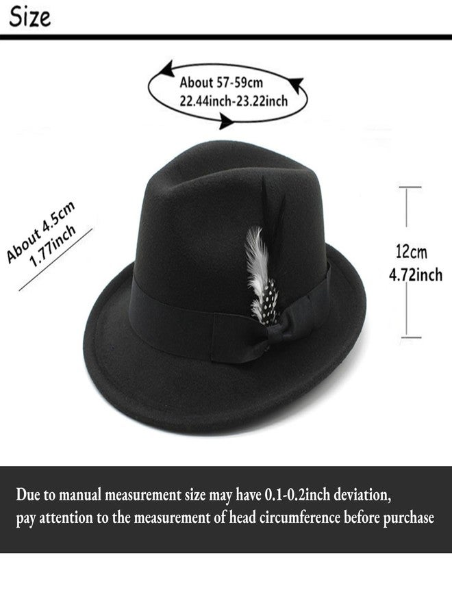 LIDHAY Classic Fedora Hats for Men & Women Vintage Style Short Brim Felt Hat Panama Fedora Hats with Bands JZ-80 Black - Image 2