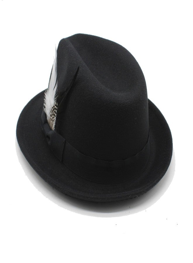 LIDHAY Classic Fedora Hats for Men & Women Vintage Style Short Brim Felt Hat Panama Fedora Hats with Bands JZ-80 Black - Image 3