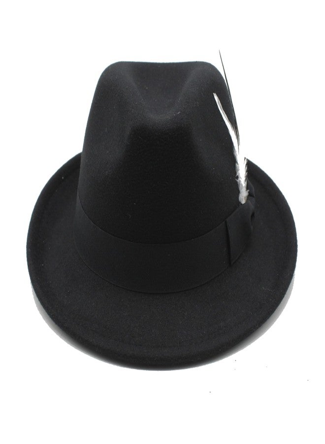LIDHAY Classic Fedora Hats for Men & Women Vintage Style Short Brim Felt Hat Panama Fedora Hats with Bands JZ-80 Black - Image 4