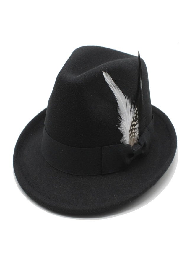 LIDHAY Classic Fedora Hats for Men & Women Vintage Style Short Brim Felt Hat Panama Fedora Hats with Bands JZ-80 Black - Image 1