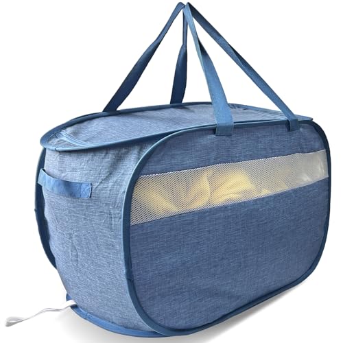 NairSnow Upgraded 100L Extra Large Mesh Pop Up Laundry Hamper with Lid and Handles. XL Closet Storage Bins, Dirty Clothes Basket for Dorm Home, Foldable Laundry Basket. Blue. H - Image 1