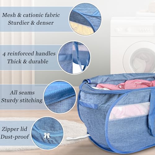 NairSnow Upgraded 100L Extra Large Mesh Pop Up Laundry Hamper with Lid and Handles. XL Closet Storage Bins, Dirty Clothes Basket for Dorm Home, Foldable Laundry Basket. Blue. H - Image 5
