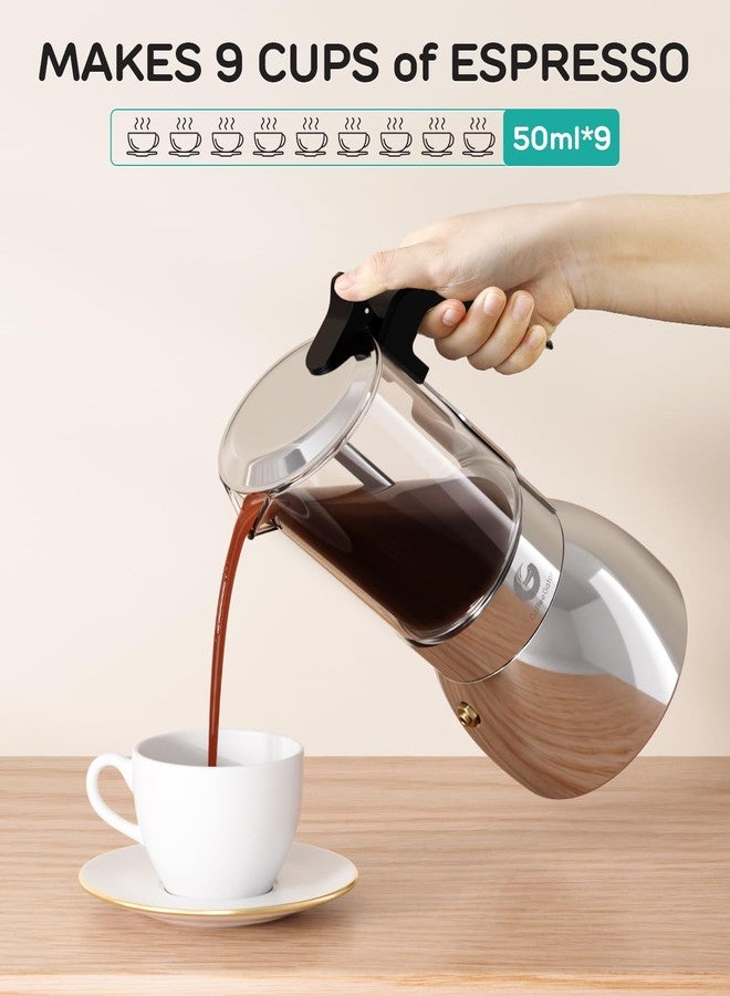 Coffee Gator 9 Cup Moka Pot, 15oz Stovetop Espresso Maker for Italian Coffee, Transparent Glass & Stainless Steel Design, Silver, 450ml - Image 2