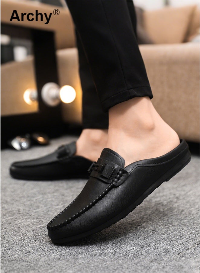 أرشي حذاء لوفر رجالي من الجلد الفاخر - أسود، سهل الارتداء، مناسب للعمل والمناسبات الرسمية | مقاوم للماء، يسمح بمرور الهواء، ومضاد للانزلاق | مريح للارتداء في الهواء الطلق، سواءً في المكتب أو في الحياة اليومية - Image 5