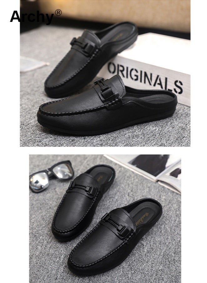 أرشي حذاء لوفر رجالي من الجلد الفاخر - أسود، سهل الارتداء، مناسب للعمل والمناسبات الرسمية | مقاوم للماء، يسمح بمرور الهواء، ومضاد للانزلاق | مريح للارتداء في الهواء الطلق، سواءً في المكتب أو في الحياة اليومية - Image 3