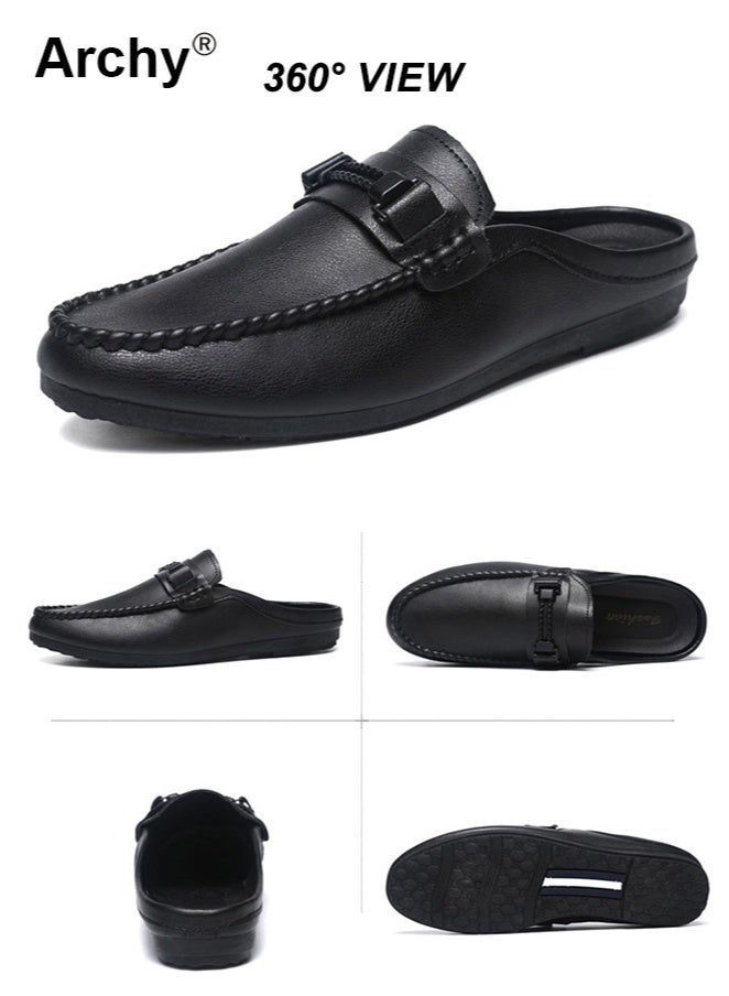 أرشي حذاء لوفر رجالي من الجلد الفاخر - أسود، سهل الارتداء، مناسب للعمل والمناسبات الرسمية | مقاوم للماء، يسمح بمرور الهواء، ومضاد للانزلاق | مريح للارتداء في الهواء الطلق، سواءً في المكتب أو في الحياة اليومية - Image 4