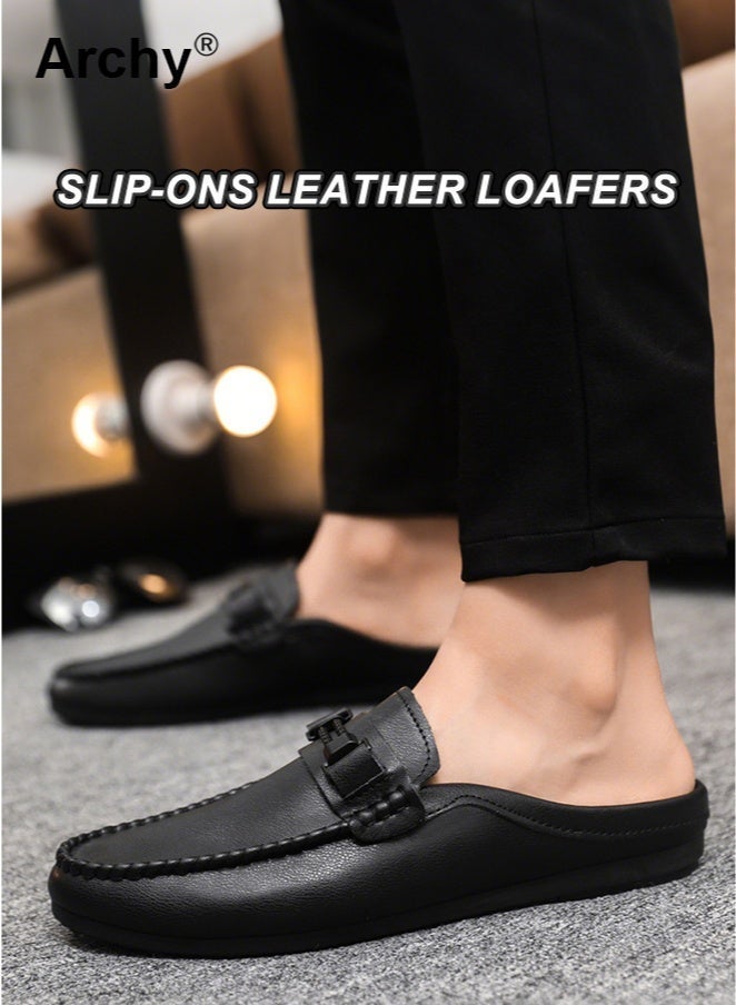 أرشي حذاء لوفر رجالي من الجلد الفاخر - أسود، سهل الارتداء، مناسب للعمل والمناسبات الرسمية | مقاوم للماء، يسمح بمرور الهواء، ومضاد للانزلاق | مريح للارتداء في الهواء الطلق، سواءً في المكتب أو في الحياة اليومية - Image 2