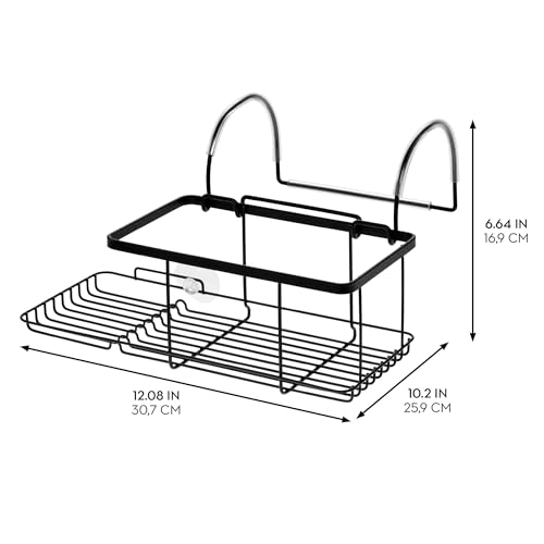 InterDesign iDesign Metal Over the Bath Caddy Basket, The Everett Collection – 12.08” x 10.2” x 6.64”, Matte Black - Image 2