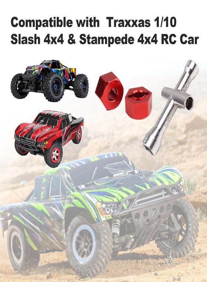 Hobbypark Aluminum 12mm Hex Wheel Hubs Adapters & M4 Flanged Lock Nuts for Traxxas 1/10 Slash 4X4 Stampede 4WD RC Car,Replace Part 1654 (Red) - Image 2