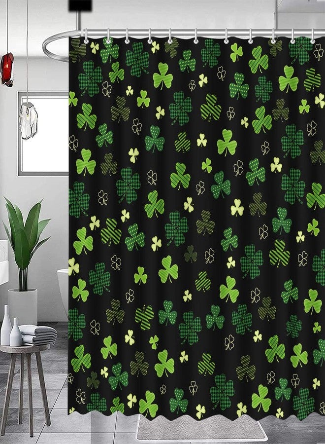 MEHOFOND St. Patrick's Day Shower Curtain Shamrock Bathroom Curtain Irish Lucky Clover Black and Green Buffalo Check Plaid Bathroom Decor Washable Durable Fabric 72x72 in - Image 1