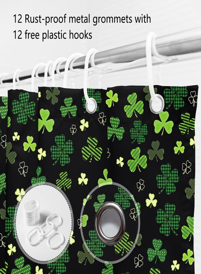 MEHOFOND St. Patrick's Day Shower Curtain Shamrock Bathroom Curtain Irish Lucky Clover Black and Green Buffalo Check Plaid Bathroom Decor Washable Durable Fabric 72x72 in - Image 5