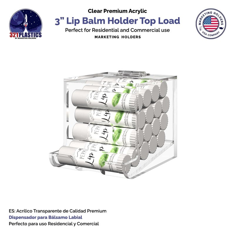 Marketing Holders Clear Acrylic Lip Balm Dispenser Retail Or Home Freestanding Countertop Display With Hinged Lid For Lipsticks Glosses Chapsticks Or Essential Oils - Image 3