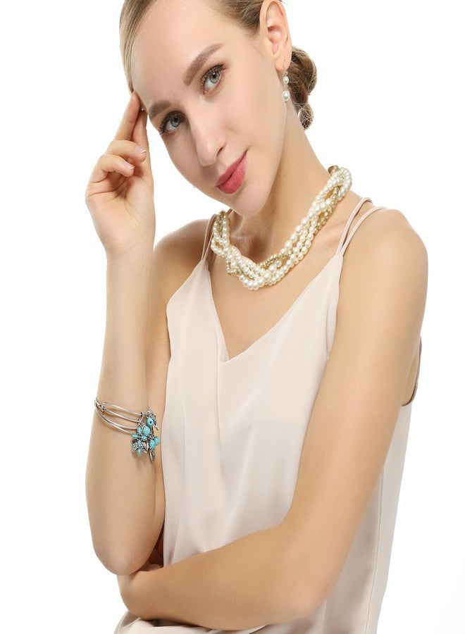 S SUSANN costume pearl necklace choker set layered Twisted pearl necklace and earring good gift for women (golden choker 2(medium-size)), Glass, cluster-setting - Image 2