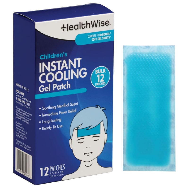 HealthWise لصقات جل باردة فورية لجبين الأطفال 12 قطعة 475 × 2 بخار المنثول المهدئ تخفيف الحمى تركيبة غير دوائية - Image 1