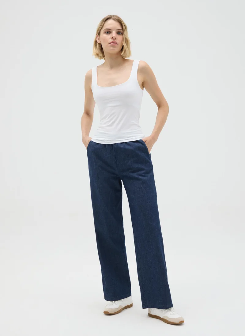 او في اس WIDE LEG PURE COTTON DENIM TROUSERS