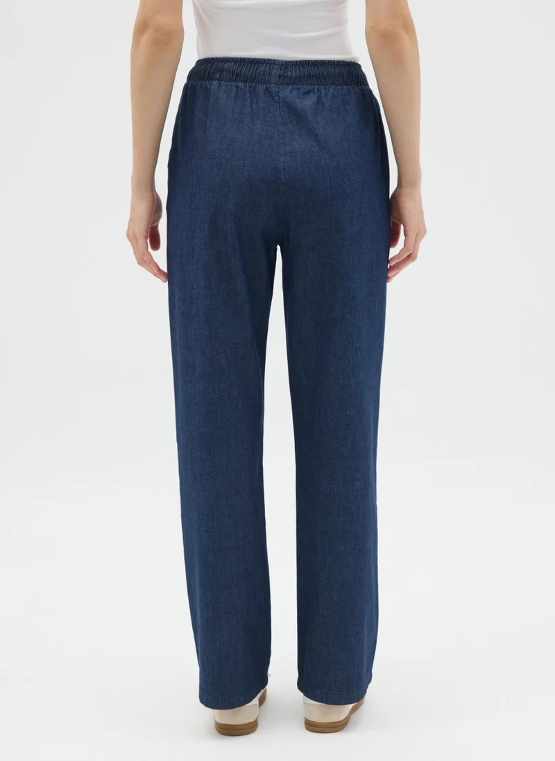 او في اس WIDE LEG PURE COTTON DENIM TROUSERS