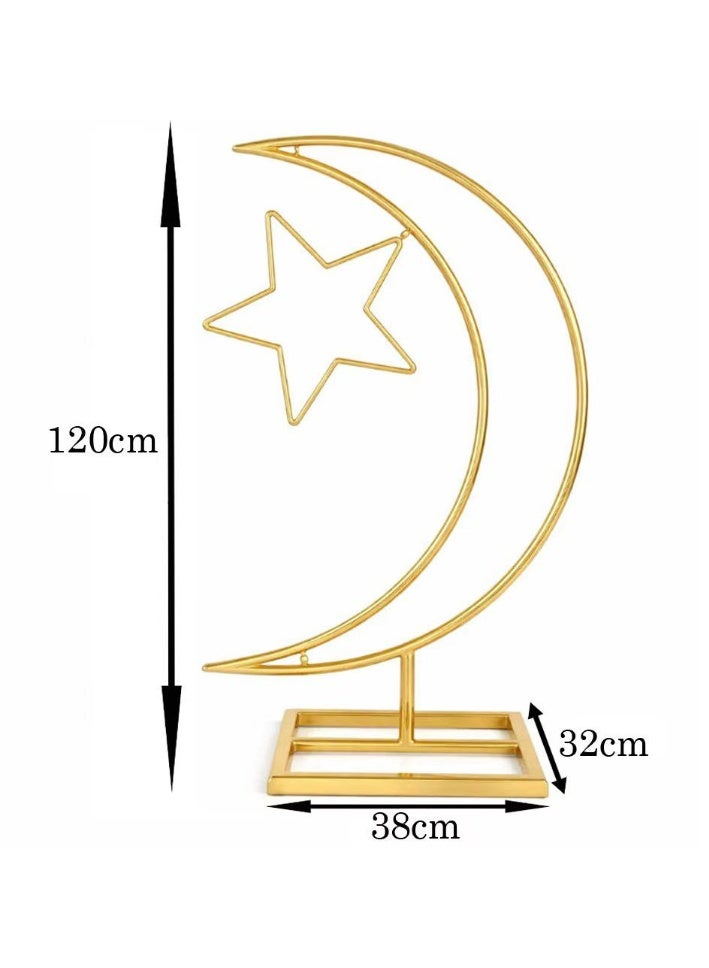 Large Metal Crescent Moon & Star Decorative Stand – 120cm Gold Islamic Eid & Ramadan Table Decoration with Base - Image 2