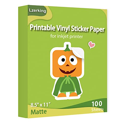 Lzerking Printable Vinyl Sticker Paper for Inkjet Printer 100 Sheets Matte White Waterproof 8.5x11 Inches - Image 1