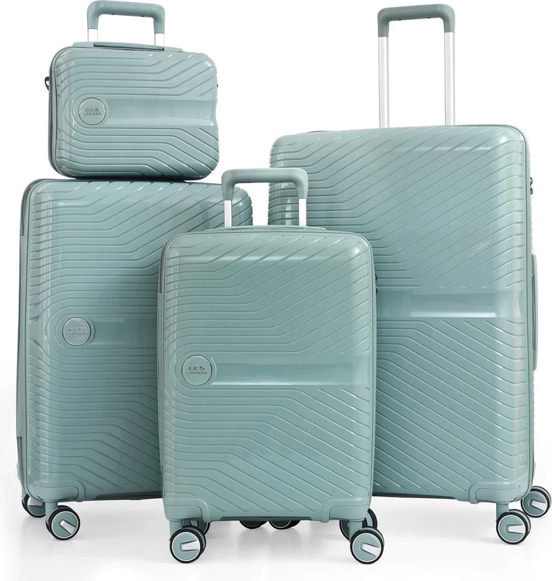 S-Invalid Brand Name Ultra Light Polypropylene Unbreakable 4-Piece Suitcase Set + Makeup Bag