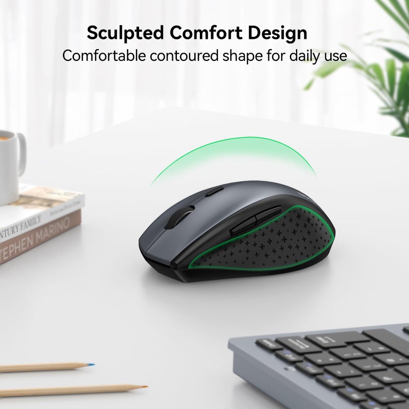 TECKNET Wireless Mouse, 2.4G USB Computer Mouse with 6-Level Adjustable 4800 DPI, Silent Quiet Clickï¼Œ30 Months Battery, Ergonomic Grips, 6 Buttons Portable for PC, Chromebook, Mac - Grey - Image 4