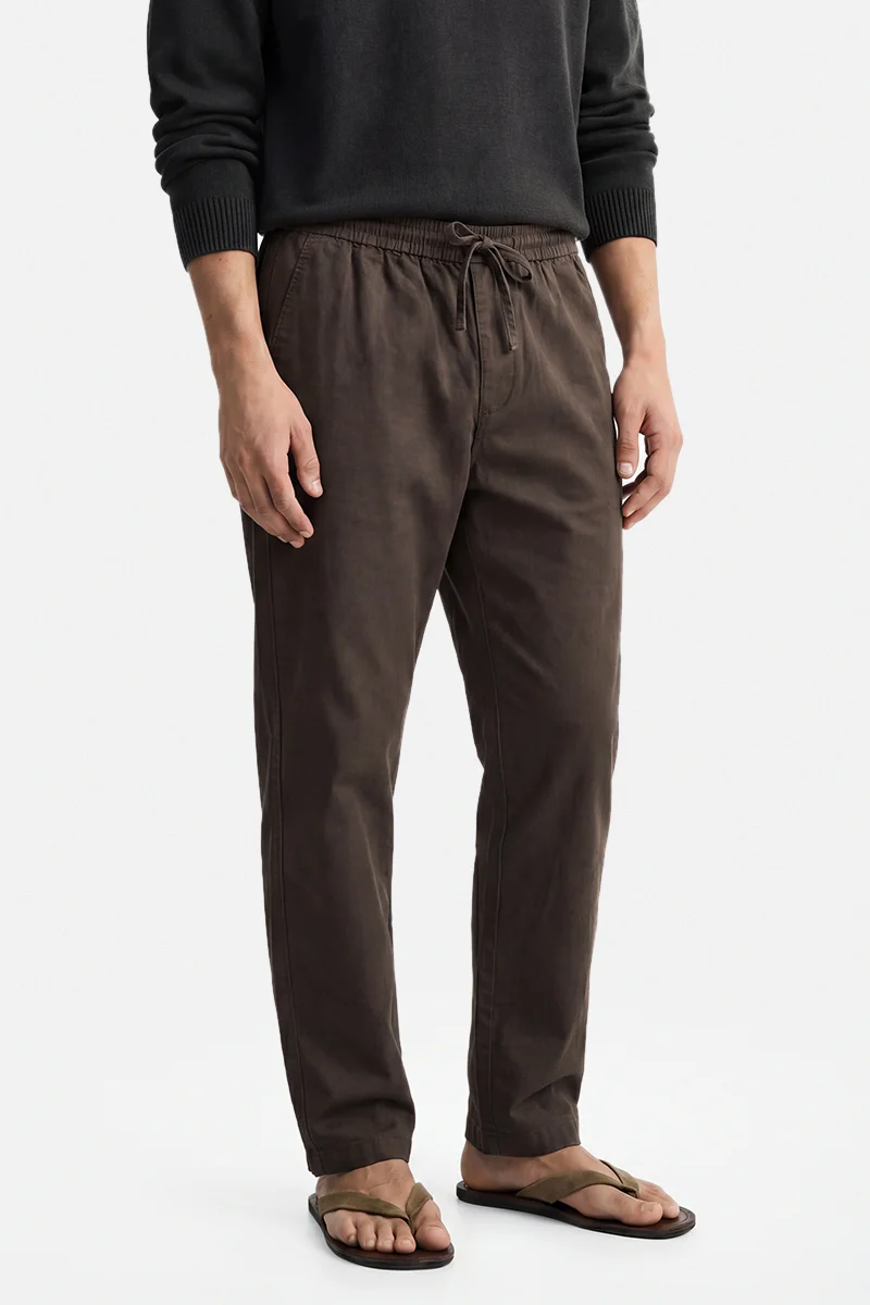 Snitch Dark Brown Dark Brown Solid Relaxed Casual Track Pants for Men | Best Price UAE