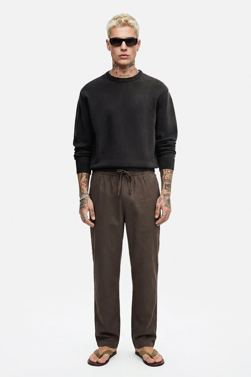 Snitch Dark Brown Dark Brown Solid Relaxed Casual Track Pants for Men | Best Price UAE