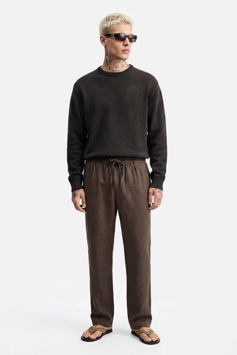 Snitch Dark Brown Dark Brown Solid Relaxed Casual Track Pants for Men | Best Price UAE