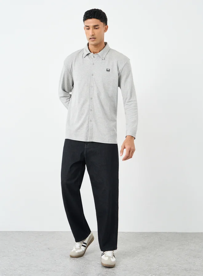 ستايلي Styli Buttoned Relaxed Fit Long Sleeve Knitted Shirt