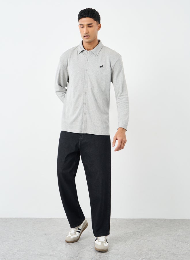 Styli Buttoned Relaxed Fit Long Sleeve Knitted Shirt - Image 2