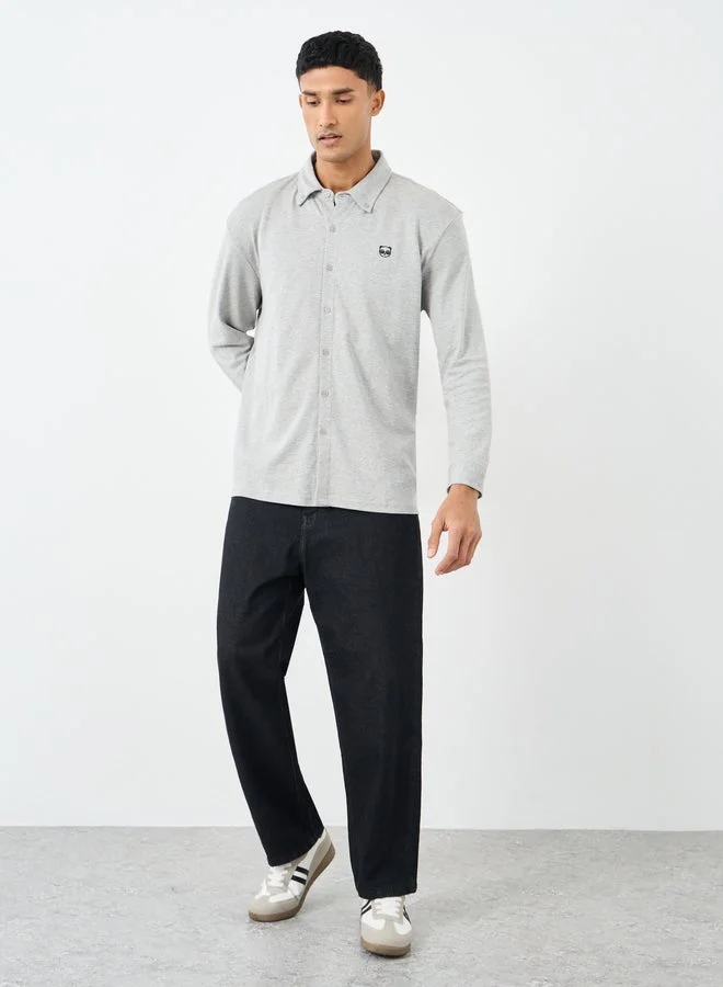 ستايلي قميص محبوك بأزرار وأكمام طويلة بقصة مريحة