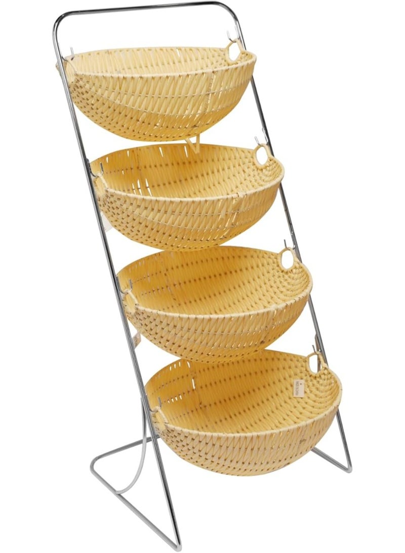 Rattan Vegetable and Fruit Kitchen Organizer 4 Tier | Potato and Onion Storage Shelves | Bamboo Storage Basket | Kitchen Rack - Image 1