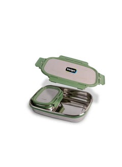 Veigo Jumbo 950 ml Stainless Steel School Tiffin with 180 ml Veg Box | Detachable Clips | Leakproof & Airtight | Durable Stainless Steel Lid | Military Green