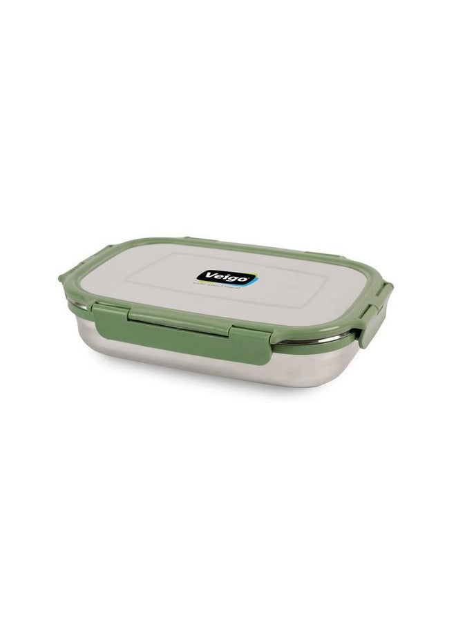 Veigo - Veigo Jumbo 950 ml Stainless Steel School Tiffin with 180 ml Veg Box | Detachable Clips | Leakproof & Airtight | Durable Stainless Steel Lid | Military Green - Image 1
