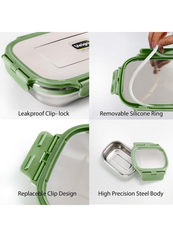 Veigo - Veigo Jumbo 950 ml Stainless Steel School Tiffin with 180 ml Veg Box | Detachable Clips | Leakproof & Airtight | Durable Stainless Steel Lid | Military Green - Image 1