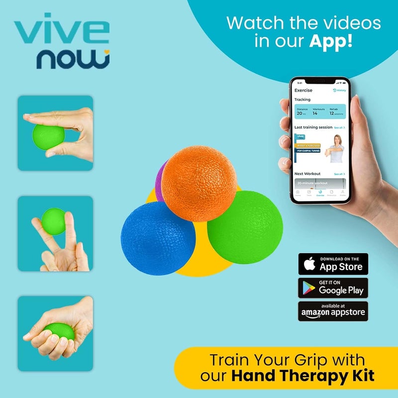 Vive Squeeze Balls for Hand Therapy Exercise Arthritis w Rehab Video App  Grip Strengthener Occupational Equipment for Finger Wrist Carpal Tunnel Pain Relief Stress  Resistance Strength Squeezing Egg Trainer - Image 2