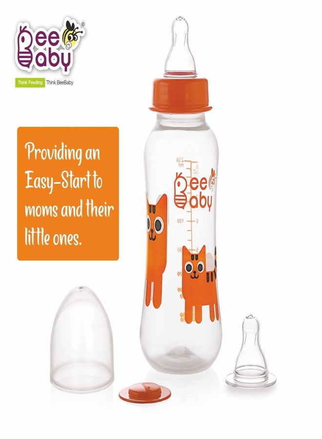 بي بيبي زجاجة رضاعة الأطفال BeeBaby Easy Start ذات العنق النحيف مع حلمتين من السيليكون المضاد للمغص واللطيف الملمس، مناسبة للأطفال حديثي الولادة والرضع والأطفال الصغار، خالية من مادة BPA بنسبة 100%، مناسبة للأطفال من عمر 8 أشهر فما فوق (250 مل، برتقالي، عبوة من قطعة واحدة) - Image 3